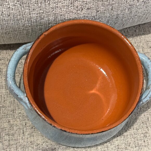 DE SILVA Double Handled Soup Bowl - Blue Terracotta Pottery Crocks 1970s Italy - Picture 4 of 16